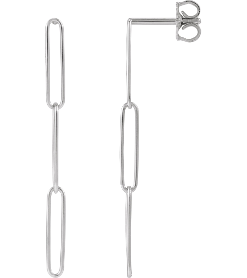 689031 Earring 14K White 39.2 X 2.8 Mm Pair Friction Backs Included Polished Paperclip-Style Earrings