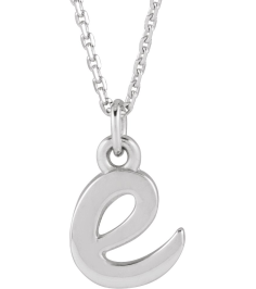 88516 Necklace 14K White Initial E 7.95 X 6 Mm 16 In Polished Petite Initial Necklace