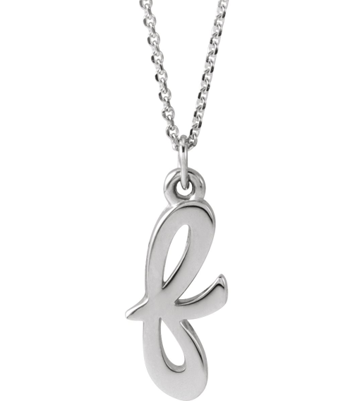 88516 Necklace 14K White Initial F 12.9 X 5.45 Mm 16 In Polished Petite Initial Necklace