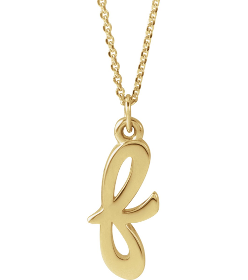 88516 Necklace 14K Yellow Initial F 12.9 X 5.45 Mm 16 In Polished Petite Initial Necklace