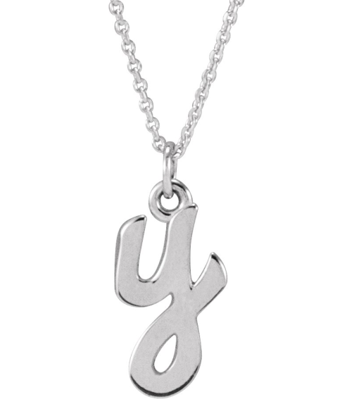 88516 Necklace 14K White Initial Y 11.2 X 5.8 Mm 16 In Polished Petite Initial Necklace
