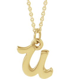 88516 Necklace 14K Yellow Initial U 7.45 X 7.25 Mm 16 In Polished Petite Initial Necklace
