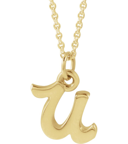 88516 Necklace 14K Yellow Initial U 7.45 X 7.25 Mm 16 In Polished Petite Initial Necklace