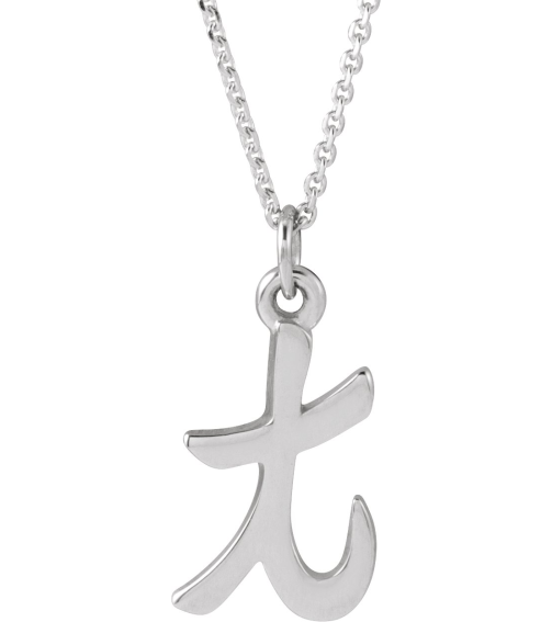 88516 Necklace 14K White Initial T 11.8 X 6.6 Mm 16 In Polished Petite Initial Necklace
