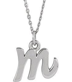 88516 Necklace 14K White Initial M 9 X 7.7 Mm 16 In Polished Petite Initial Necklace