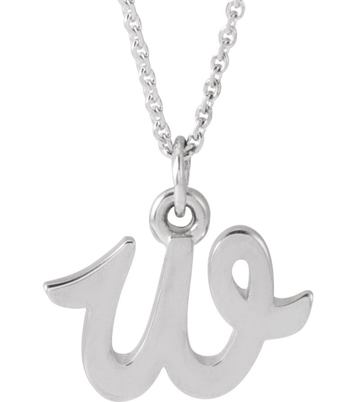 88516 Necklace 14K White Initial W 10 X 7.9 Mm 16 In Polished Petite Initial Necklace