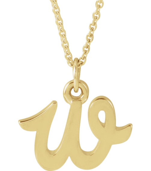 88516 Necklace 14K Yellow Initial W 10 X 7.9 Mm 16 In Polished Petite Initial Necklace
