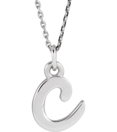 88516 Necklace 14K White Initial C 7.9 X 6 Mm 16 In Polished Petite Initial Necklace