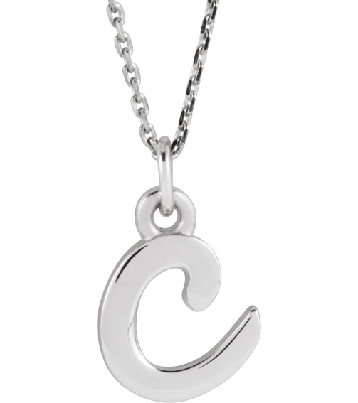 88516 Necklace 14K White Initial C 7.9 X 6 Mm 16 In Polished Petite Initial Necklace