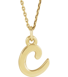 88516 Necklace 14K Yellow Initial C 7.9 X 6 Mm 16 In Polished Petite Initial Necklace