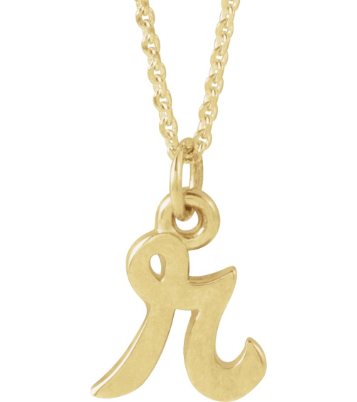 88516 Necklace 14K Yellow Initial R 7.9 X 6.45 Mm 16 In Polished Petite Initial Necklace