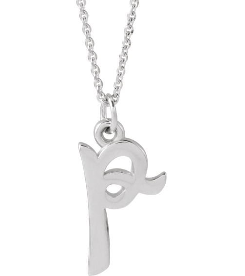 88516 Necklace 14K White Initial P 11.5 X 6.75 Mm 16 In Polished Petite Initial Necklace