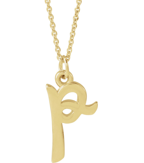 88516 Necklace 14K Yellow Initial P 11.5 X 6.75 Mm 16 In Polished Petite Initial Necklace