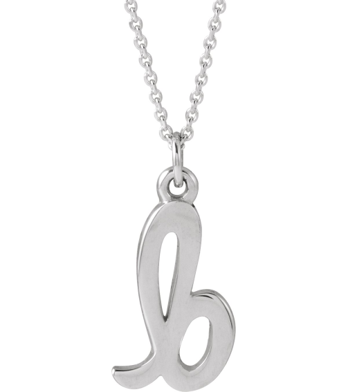 88516 Necklace 14K White Initial B 12.45 X 6.75 Mm 16 In Polished Petite Initial Necklace