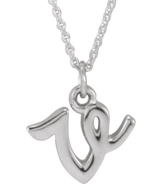 88516 Necklace 14K White Initial V 8.6 X 7.7 Mm 16 In Polished Petite Initial Necklace