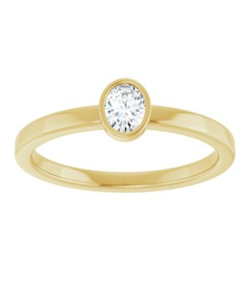 126622 Ring Set 14K Yellow Natural Diamond Oval 4.5 X 3.5 Mm Polished 15 Ct Natural Diamond Solitaire Bezel-Set Ring