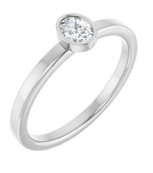 126622 Ring Set Sterling Silver Natural Diamond Oval 4.5 X 3.5 Mm Polished 15 Ct Natural Diamond Solitaire Bezel-Set Ring