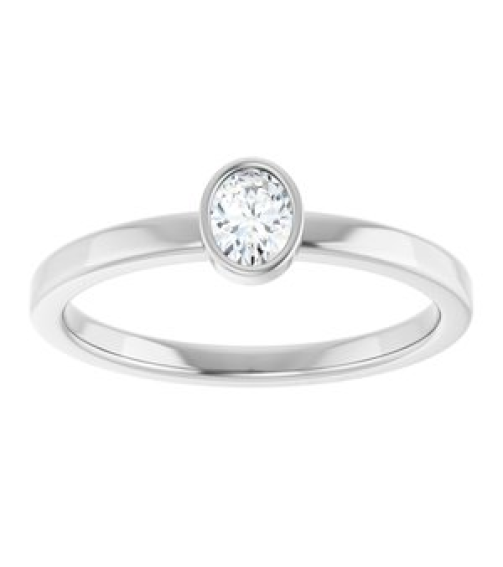 126622 Ring Set Sterling Silver Natural Diamond Oval 4.5 X 3.5 Mm Polished 15 Ct Natural Diamond Solitaire Bezel-Set Ring