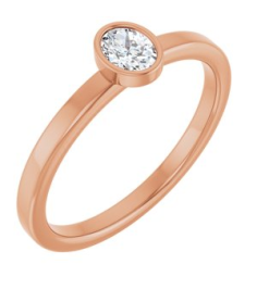 126622 Ring Set 14K Rose Natural Diamond Oval 4.5 X 3.5 Mm Polished 15 Ct Natural Diamond Solitaire Bezel-Set Ring