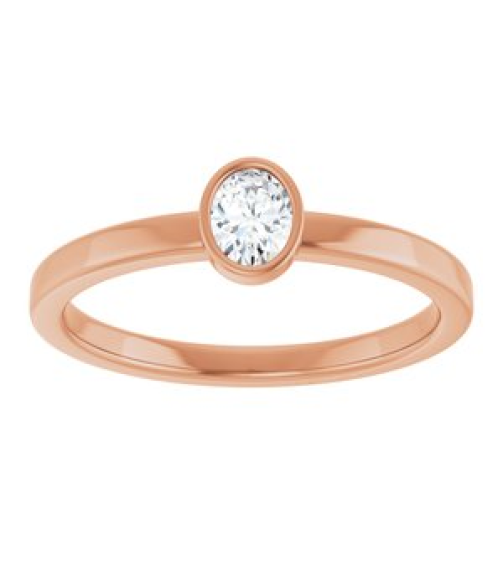 126622 Ring Set 14K Rose Natural Diamond Oval 4.5 X 3.5 Mm Polished 15 Ct Natural Diamond Solitaire Bezel-Set Ring
