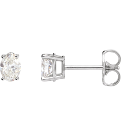1870 14K White Set Oval Natural Diamond Pair 3 X 2.3Mm 110 Ct Si2-Si3, G-H Friction Friction Backs Included 4-Prong Polished 110 Ctw Natural Diamond 4-Prong Earrings