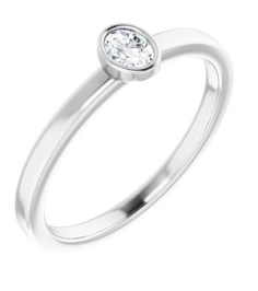 126622 Ring Set 14K White Natural Diamond Oval 4 X 3 Mm Polished 16 Ct Natural Diamond Solitaire Bezel-Set Ring
