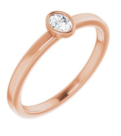 126622 Ring Set 14K Rose Natural Diamond Oval 4 X 3 Mm Polished 16 Ct Natural Diamond Solitaire Bezel-Set Ring