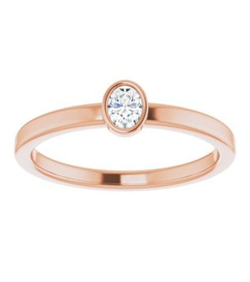 126622 Ring Set 14K Rose Natural Diamond Oval 4 X 3 Mm Polished 16 Ct Natural Diamond Solitaire Bezel-Set Ring