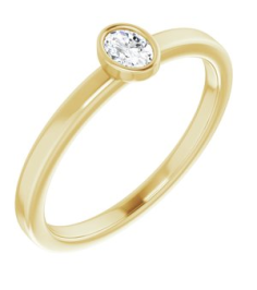 126622 Ring Set 14K Yellow Natural Diamond Oval 4 X 3 Mm Polished 16 Ct Natural Diamond Solitaire Bezel-Set Ring