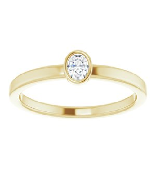 126622 Ring Set 14K Yellow Natural Diamond Oval 4 X 3 Mm Polished 16 Ct Natural Diamond Solitaire Bezel-Set Ring