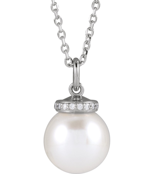 88488 Necklace Set 14K White Pearl Cultured White Akoya Pearl 8Mm 0.04 Ctw Natural Diamond I1, G-H 16-18 In Polished Cultured White Akoya Pearl And .04 Ctw Natural Diamond Hidden Halo-Style Necklace