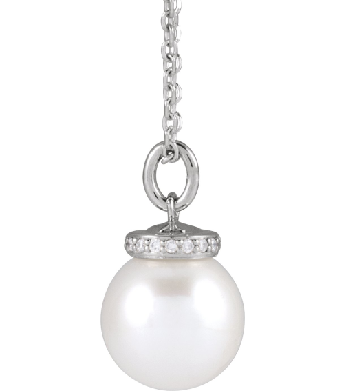 88488 Necklace Set 14K White Pearl Cultured White Akoya Pearl 8Mm 0.04 Ctw Natural Diamond I1, G-H 16-18 In Polished Cultured White Akoya Pearl And .04 Ctw Natural Diamond Hidden Halo-Style Necklace