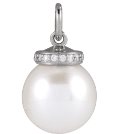 88488 Pendant Set Sterling Silver Pearl Cultured White Akoya Pearl 8Mm 0.04 Ctw Natural Diamond I1, G-H Polished Cultured White Akoya Pearl And .04 Ctw Natural Diamond Hidden Halo-Style Pendant