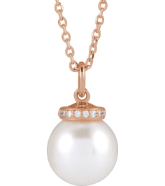 88488 Necklace Set 14K Rose Pearl Cultured White Akoya Pearl 8Mm 0.04 Ctw Natural Diamond I1, G-H 16-18 In Polished Cultured White Akoya Pearl And .04 Ctw Natural Diamond Hidden Halo-Style Necklace
