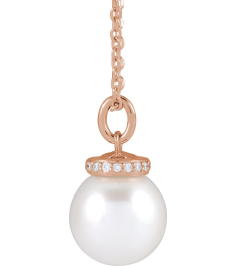 88488 Necklace Set 14K Rose Pearl Cultured White Akoya Pearl 8Mm 0.04 Ctw Natural Diamond I1, G-H 16-18 In Polished Cultured White Akoya Pearl And .04 Ctw Natural Diamond Hidden Halo-Style Necklace