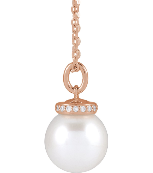 88488 Necklace Set 14K Rose Pearl Cultured White Akoya Pearl 8Mm 0.04 Ctw Natural Diamond I1, G-H 16-18 In Polished Cultured White Akoya Pearl And .04 Ctw Natural Diamond Hidden Halo-Style Necklace