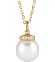 88488 Necklace Set 14K Yellow Pearl Cultured White Akoya Pearl 8Mm 0.04 Ctw Natural Diamond I1, G-H 16-18 In Polished Cultured White Akoya Pearl And .04 Ctw Natural Diamond Hidden Halo-Style Necklace