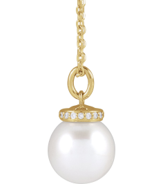 88488 Necklace Set 14K Yellow Pearl Cultured White Akoya Pearl 8Mm 0.04 Ctw Natural Diamond I1, G-H 16-18 In Polished Cultured White Akoya Pearl And .04 Ctw Natural Diamond Hidden Halo-Style Necklace