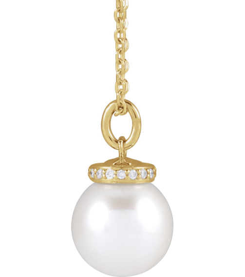 88488 Necklace Set 14K Yellow Pearl Cultured White Akoya Pearl 8Mm 0.04 Ctw Natural Diamond I1, G-H 16-18 In Polished Cultured White Akoya Pearl And .04 Ctw Natural Diamond Hidden Halo-Style Necklace