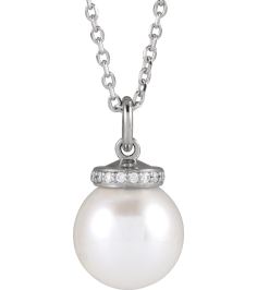 88488 Necklace Set Sterling Silver Pearl Cultured White Akoya Pearl 8Mm 0.04 Ctw Natural Diamond I1, G-H 16-18 In Polished Cultured White Akoya Pearl And .04 Ctw Natural Diamond Hidden Halo-Style Necklace
