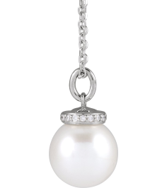 88488 Necklace Set Sterling Silver Pearl Cultured White Akoya Pearl 8Mm 0.04 Ctw Natural Diamond I1, G-H 16-18 In Polished Cultured White Akoya Pearl And .04 Ctw Natural Diamond Hidden Halo-Style Necklace