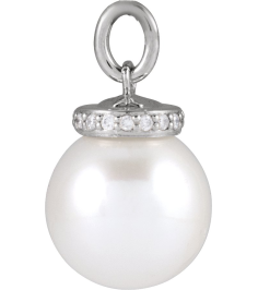 88488 Pendant Set 14K White Pearl Cultured White Akoya Pearl 8Mm 0.04 Ctw Natural Diamond I1, G-H Polished Cultured White Akoya Pearl And .04 Ctw Natural Diamond Hidden Halo-Style Pendant