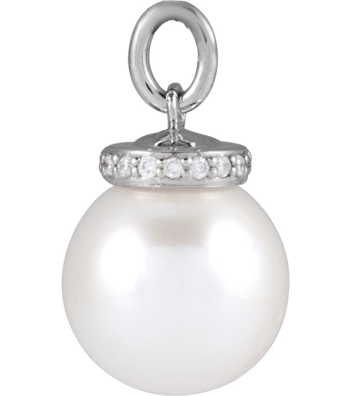 88488 Pendant Set 14K White Pearl Cultured White Akoya Pearl 8Mm 0.04 Ctw Natural Diamond I1, G-H Polished Cultured White Akoya Pearl And .04 Ctw Natural Diamond Hidden Halo-Style Pendant