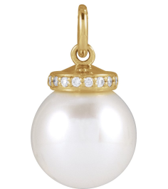 88488 Pendant Set 14K Yellow Pearl Cultured White Akoya Pearl 8Mm 0.04 Ctw Natural Diamond I1, G-H Polished Cultured White Akoya Pearl And .04 Ctw Natural Diamond Hidden Halo-Style Pendant