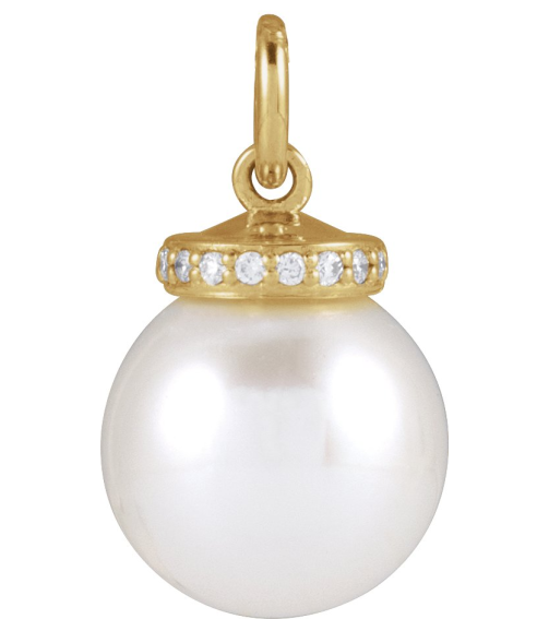 88488 Pendant Set 14K Yellow Pearl Cultured White Akoya Pearl 8Mm 0.04 Ctw Natural Diamond I1, G-H Polished Cultured White Akoya Pearl And .04 Ctw Natural Diamond Hidden Halo-Style Pendant