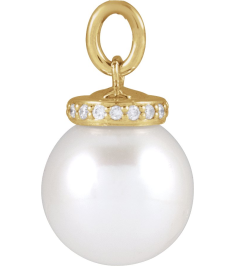 88488 Pendant Set 14K Yellow Pearl Cultured White Akoya Pearl 8Mm 0.04 Ctw Natural Diamond I1, G-H Polished Cultured White Akoya Pearl And .04 Ctw Natural Diamond Hidden Halo-Style Pendant