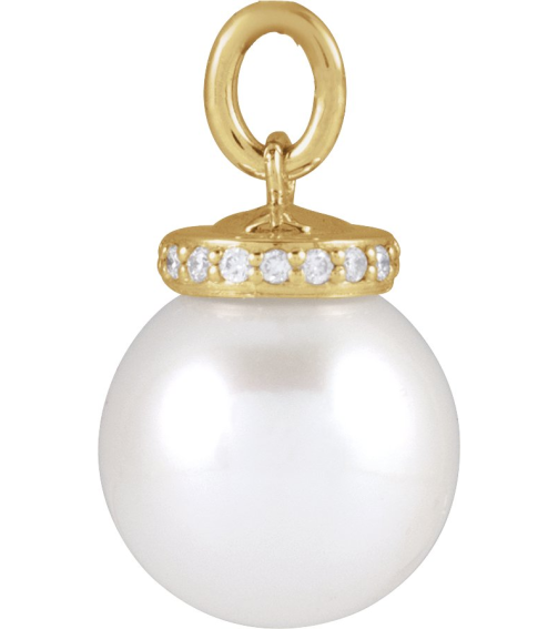 88488 Pendant Set 14K Yellow Pearl Cultured White Akoya Pearl 8Mm 0.04 Ctw Natural Diamond I1, G-H Polished Cultured White Akoya Pearl And .04 Ctw Natural Diamond Hidden Halo-Style Pendant