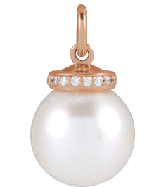 88488 Pendant Set 14K Rose Pearl Cultured White Akoya Pearl 8Mm 0.04 Ctw Natural Diamond I1, G-H Polished Cultured White Akoya Pearl And .04 Ctw Natural Diamond Hidden Halo-Style Pendant