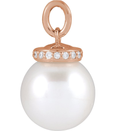 88488 Pendant Set 14K Rose Pearl Cultured White Akoya Pearl 8Mm 0.04 Ctw Natural Diamond I1, G-H Polished Cultured White Akoya Pearl And .04 Ctw Natural Diamond Hidden Halo-Style Pendant