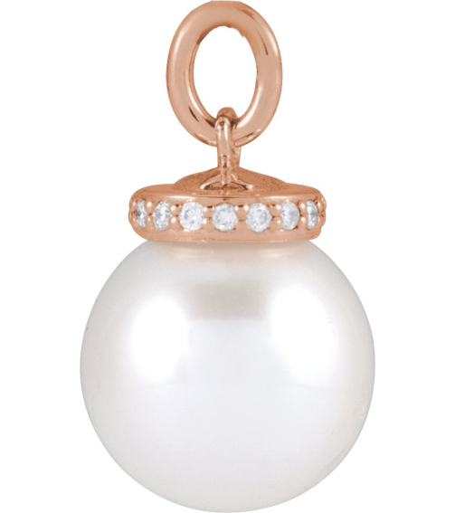 88488 Pendant Set 14K Rose Pearl Cultured White Akoya Pearl 8Mm 0.04 Ctw Natural Diamond I1, G-H Polished Cultured White Akoya Pearl And .04 Ctw Natural Diamond Hidden Halo-Style Pendant